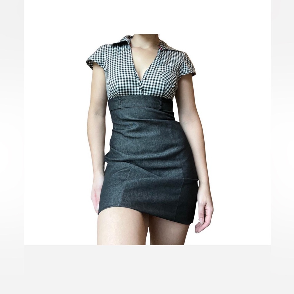 Vintage Y2K Deadstock Guess Jeans Embroidered  Gingham Preppy  Bodice Dress